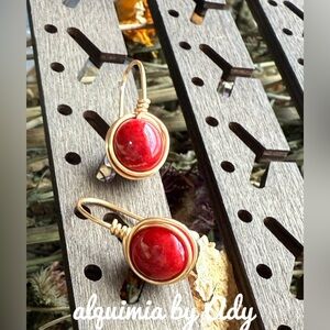 Gold and coral drop earrings